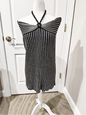 NWT Missoni Black and Silver Striped Knit Off the Shoulder Top